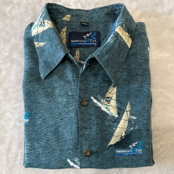 America's Cup 2000 New Zealand XXL Sailing Boat Print Button Up Shirt - Picture 1 of 8